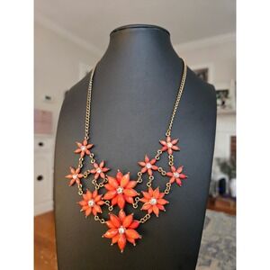 Orange Flower Statement Necklace Vintage 1990s